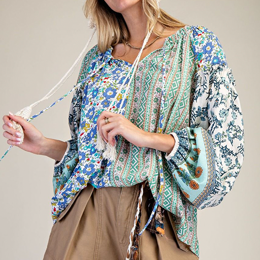 Print mix-n-match loose fit blouse