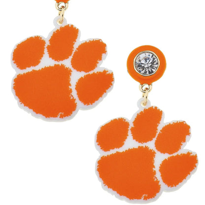 Clemson Tiger Paw Resin Earrings in Orange/White