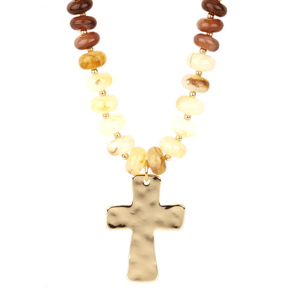 Marble Bead w/ Cross Necklace- 18"