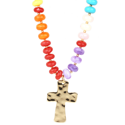 Marble Bead w/ Cross Necklace- 18"
