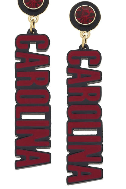 South Carolina Gamecocks Resin Block Letter Earrings in Garnet