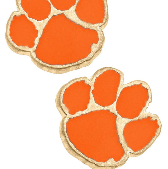 Clemson Tigers Enamel Logo Stud Earrings in Shiny Gold