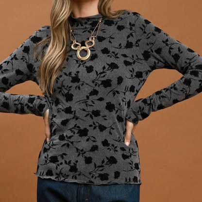 Floral Flocked Long Sleeve Knit Top by Umgee