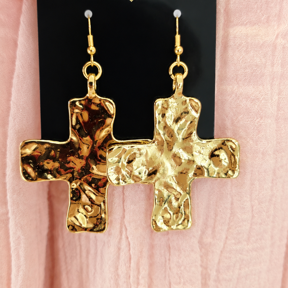 Hammered Cross Dangle Earrings