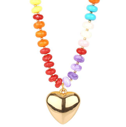 Marble Bead w/ Heart Necklace - 18"