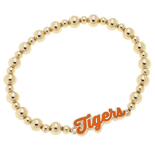 Clemson Tigers Autograph Enamel Stretch Bracelet in Shiny Gold